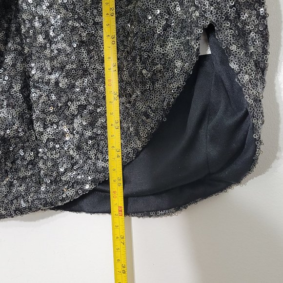 AX Paris Long Sleeve Sequin Evening Dress Surplice Neckline Silver Black Event - Picture 13 of 15